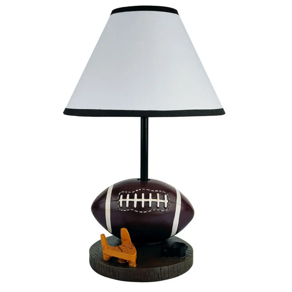 15 Inch Tall Polyresin Accent Table Lamp Football Influenced Cone Linen Shade california home