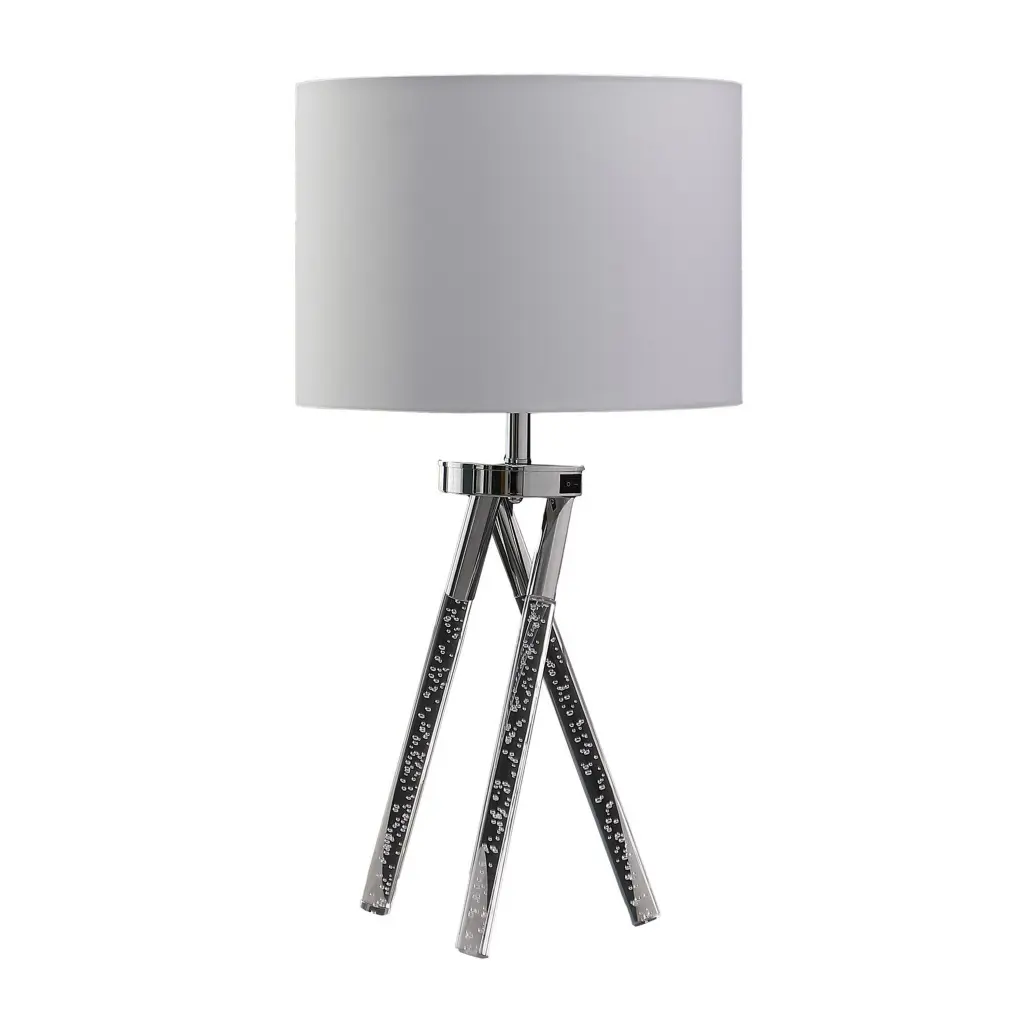 27 Inch Accent Table Lamp Hardsupport Fabric Drum Shade - White and Silver royal hampton