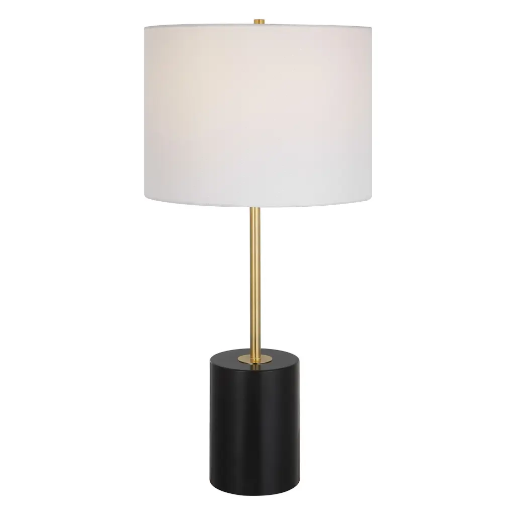 Lily 28 Inch Accent Lamp White Round Hard Support Drum Shade Black Gold Modern Lighting royal hampton