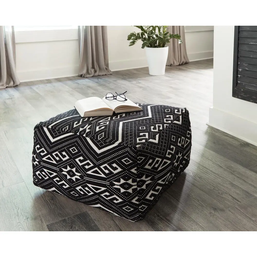 Black And White Square Accent Stool Black Cotton Or Cotton Blend furniture max