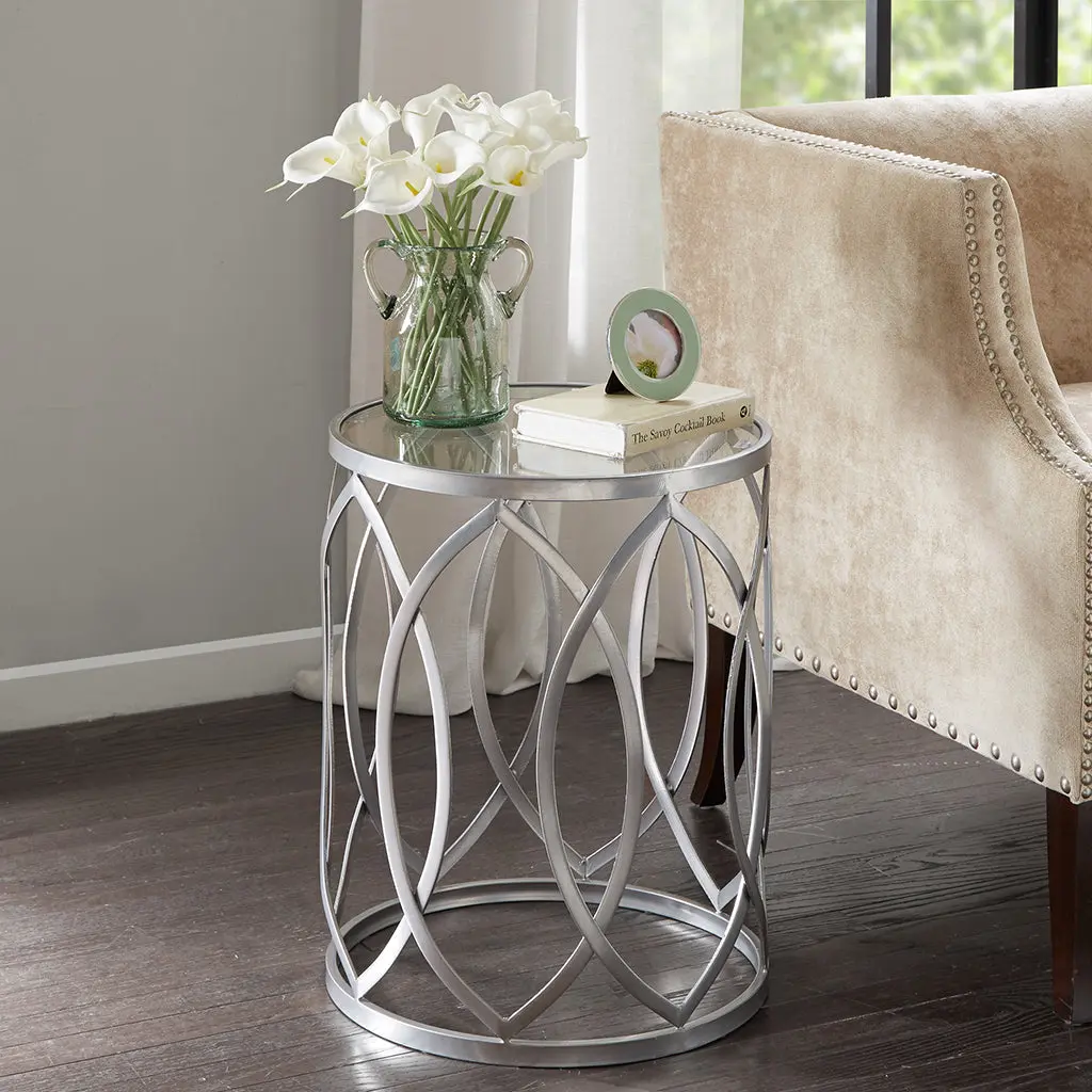 Arlo Metal Eyelet Accent Table - Grey Metal Side Table Modern Decor jla