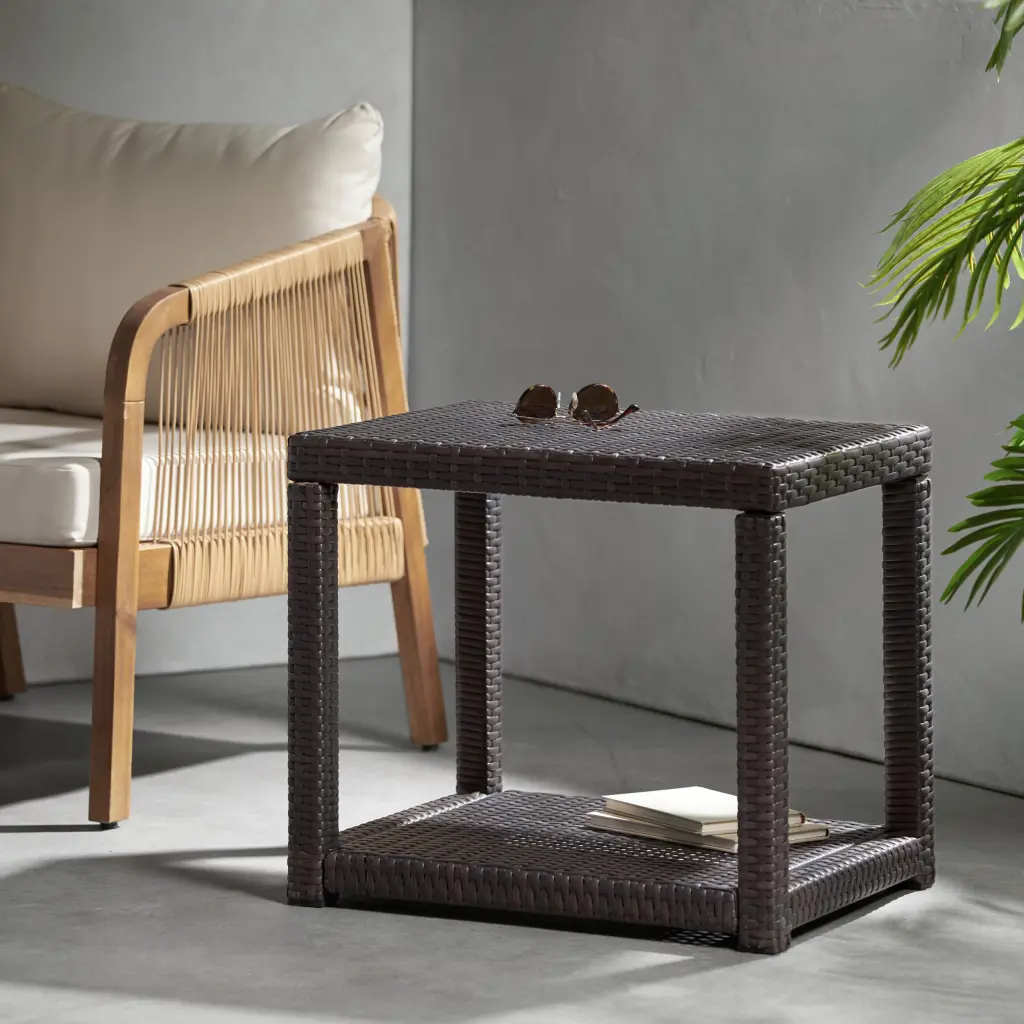 Boracay Accent Table Brown PE Rattan and Iron Design nh-perfect home