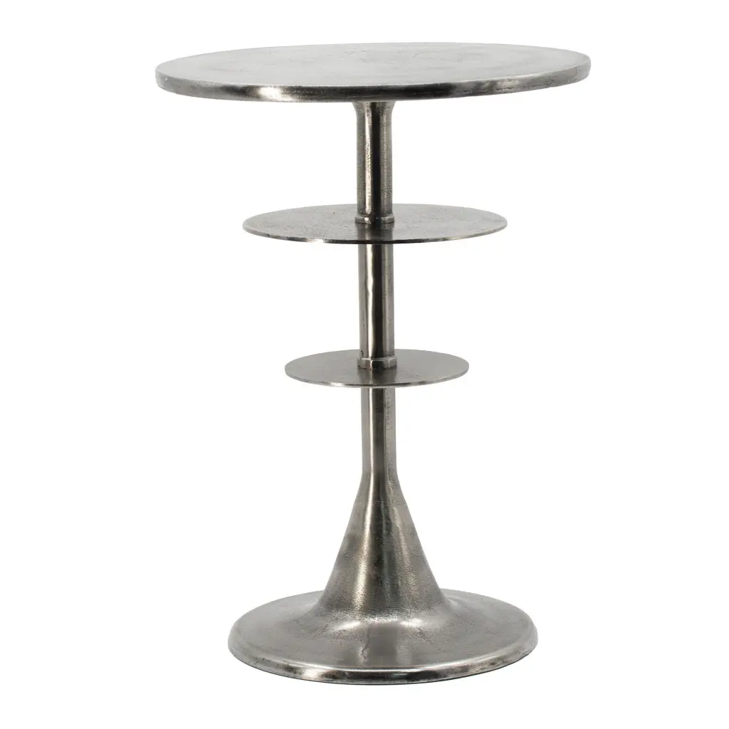 Aja 22 Inch Aluminum Accent Table Rounded Top Teardrop Base Silver royal hampton