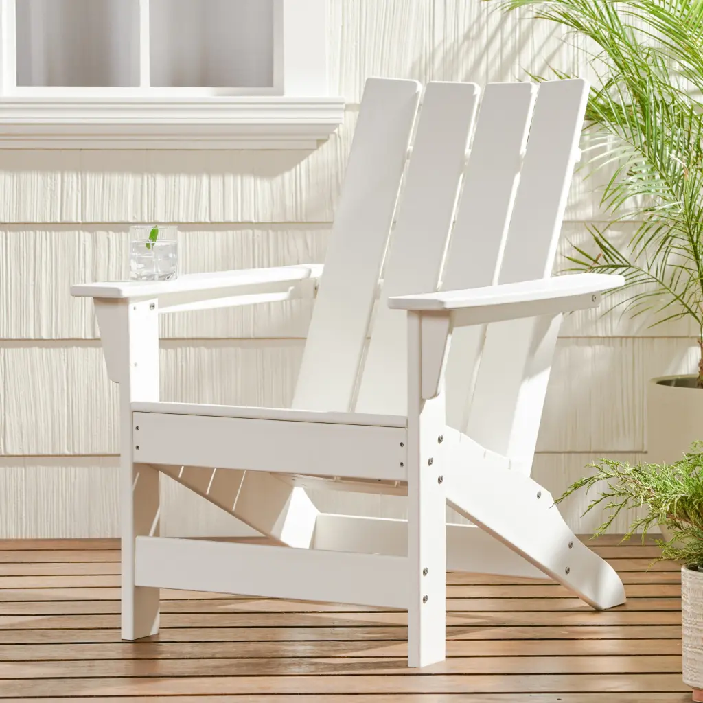 Encino Adirondack Chair White HDPE Durable Outdoor Patio Furniture nh-gardenpara