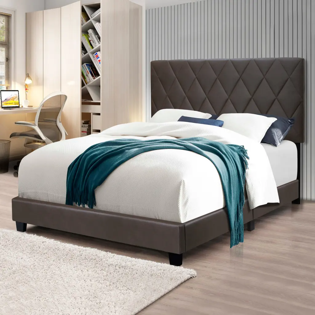 Brown Queen Size Adjustable Upholstered Bed Frame Stain Resistant PVC serene home