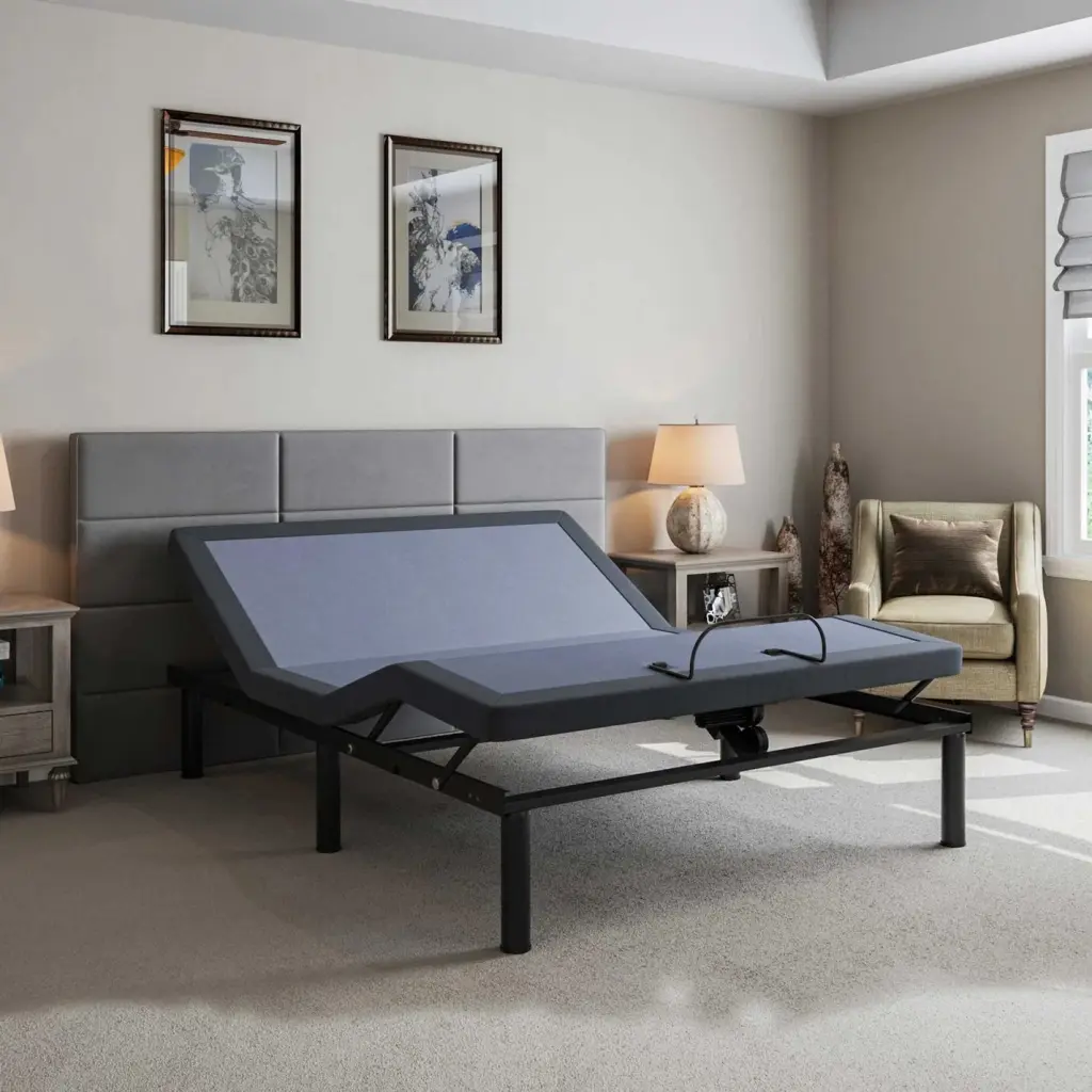 BT2000 Cal King Adjustable Bed Blue Gray Upholstery omne sleep