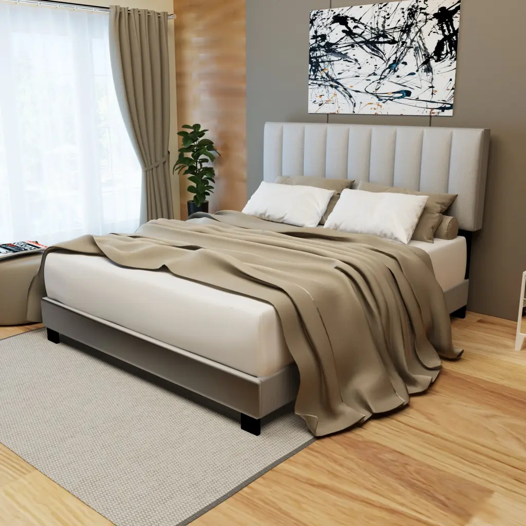 Gray Queen Size Adjustable Upholstered Bed Frame Vintage Style serene home