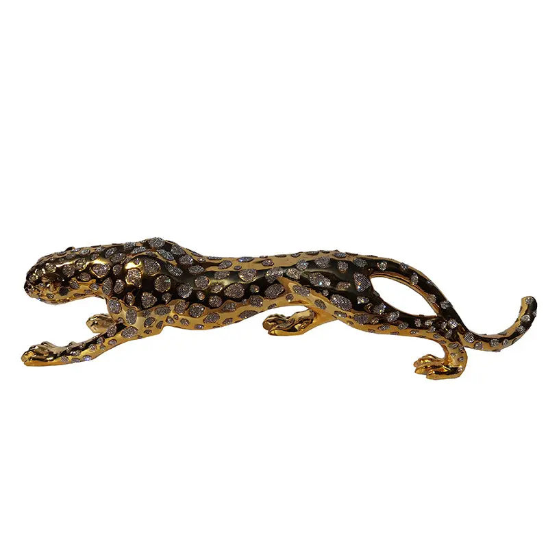 Ambrose Diamond Encrusted Gold Plated Panther Sculpture 40Lx8Wx10H Home Décor furnings