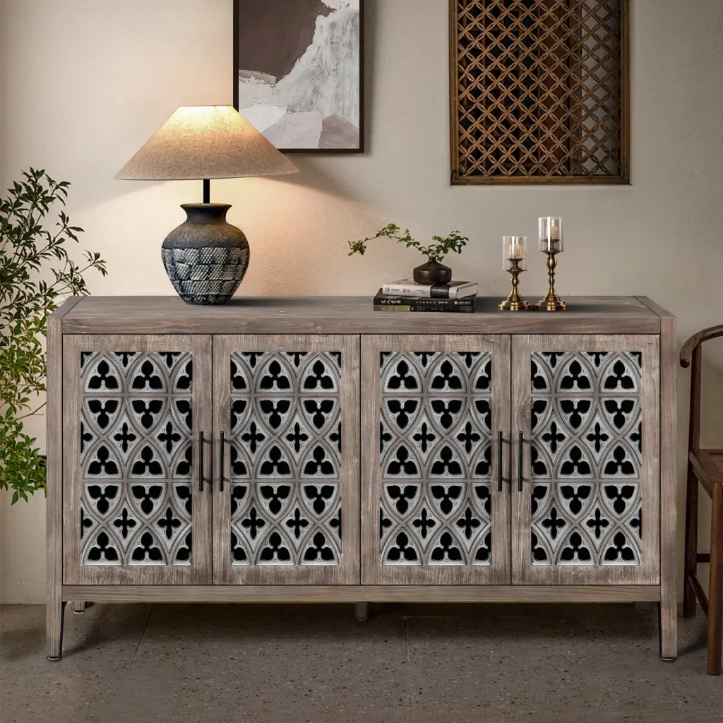 Hollow Four Door Antique Cabinet American Country Style Storage rnb