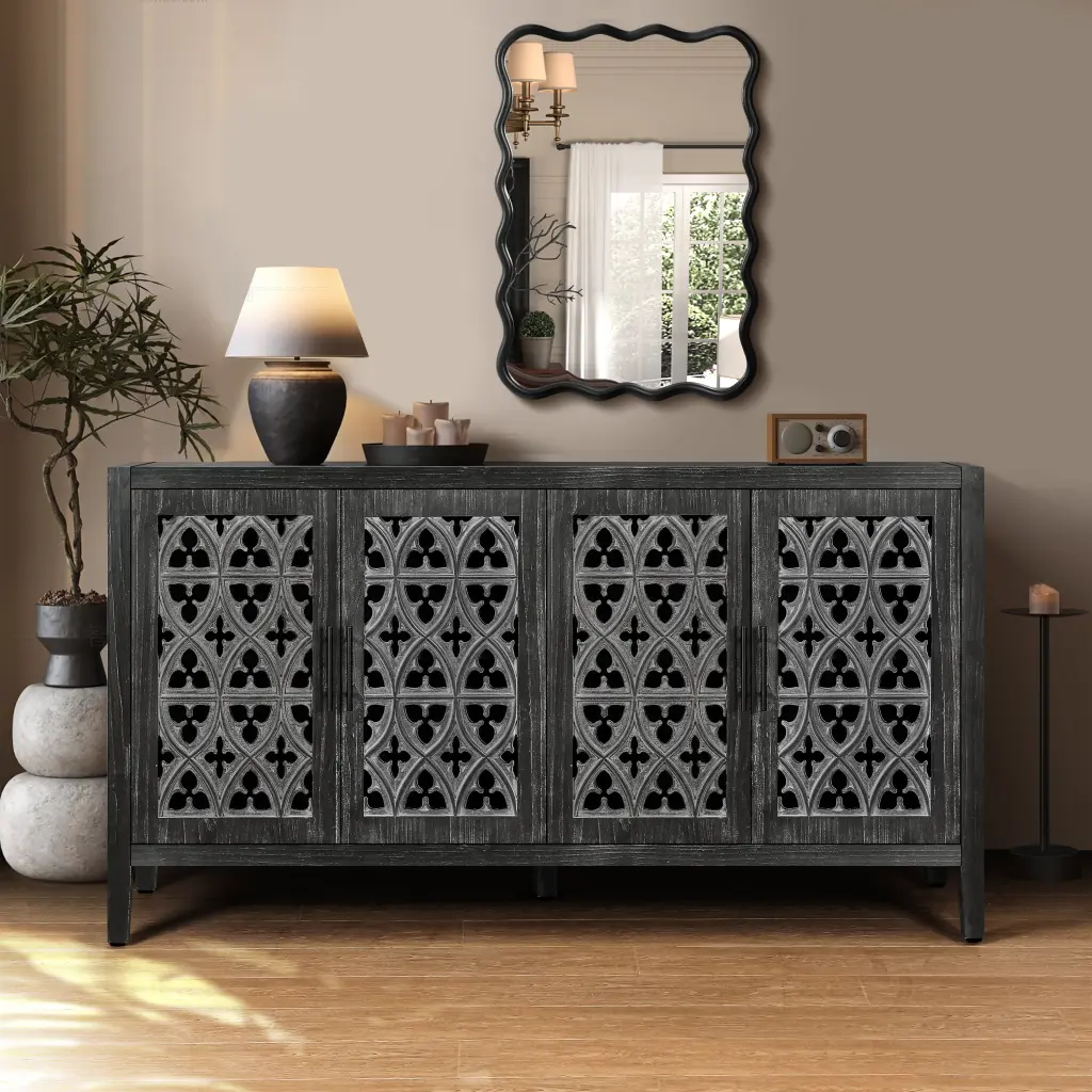 Hollow Four Door Antique Cabinet American Country Style Storage Furniture rnb