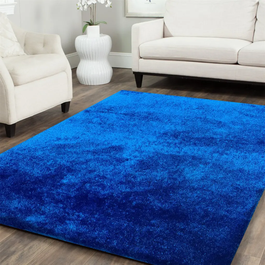 Fuzzy Shaggy Hand Tufted Area Rug Blue Polyester Living Room furnings