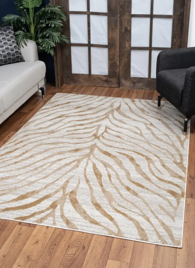 Elegance Gold 5 Ft 3 X 7 Ft 3 Area Rug Gold Polyester Living Room Carpet icona home decor