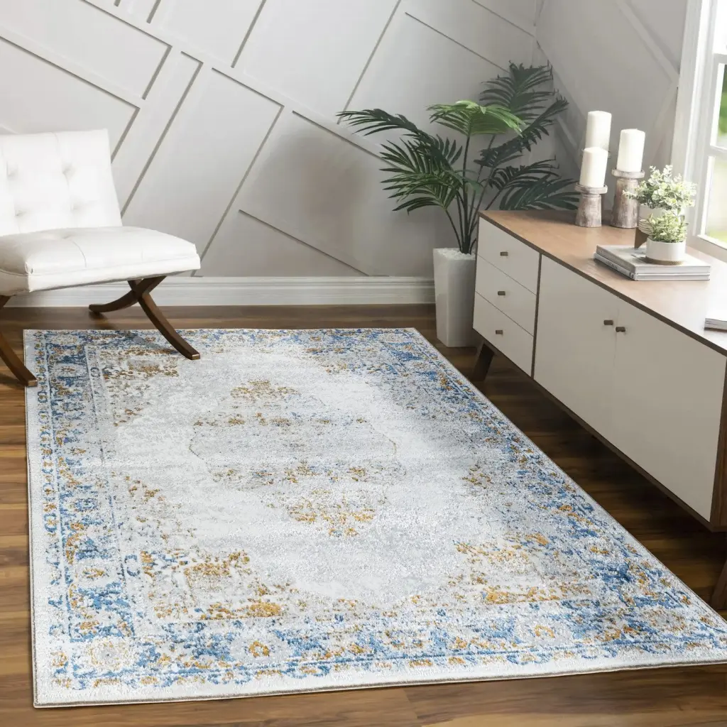 Legacy GC Cam8004 Multi 5 Ft. 3 . X 7 Ft. Area Rug White Polyester Living Room Carpet icona home decor