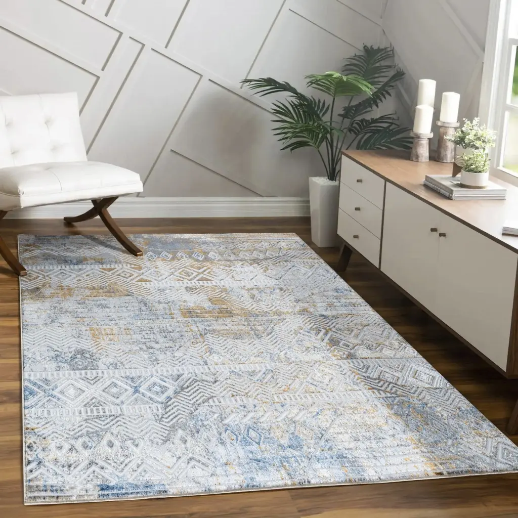 Legacy GC Cam8006 Multi 5x7 Ft Area Rug White Polyester icona home decor