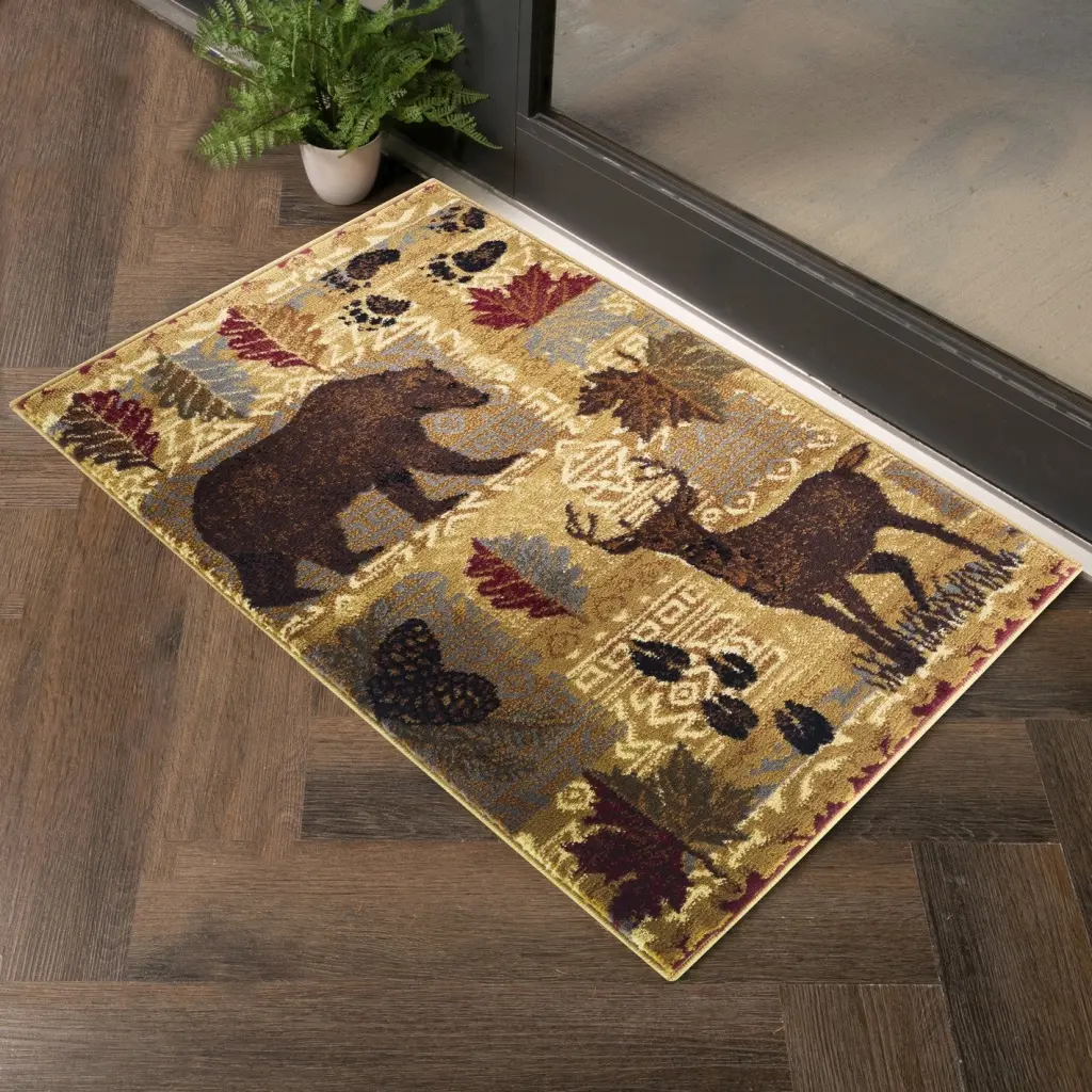 Nature's Nest GC CBL3002 Lodge Area Rug 2 Ft X 3 Ft Beige Poly icona home decor