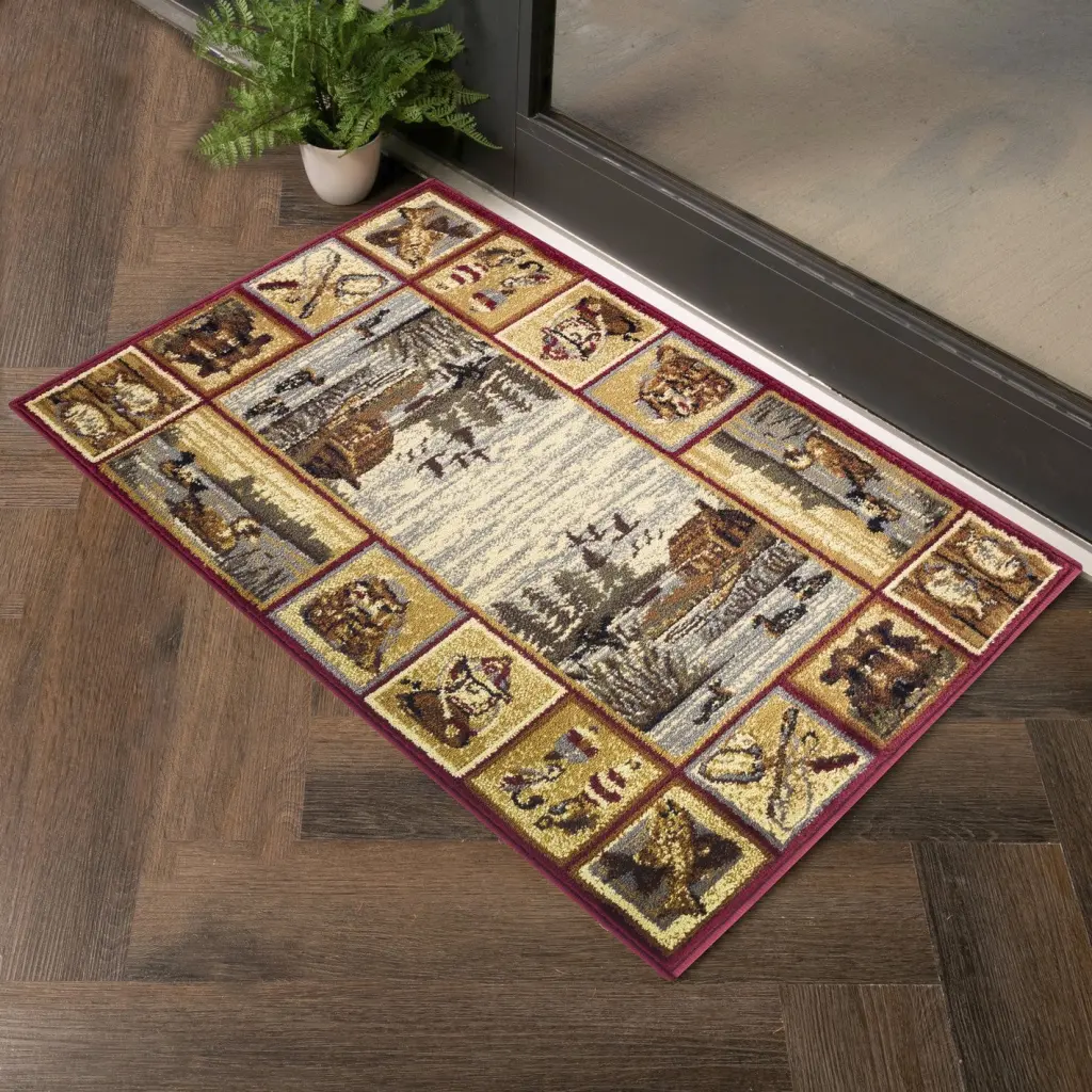 Nature's Nest GC CBL3003 Multi 2 Ft. X 3 Ft. Lodge Area Rug - Red Polypropylene Rug icona home decor
