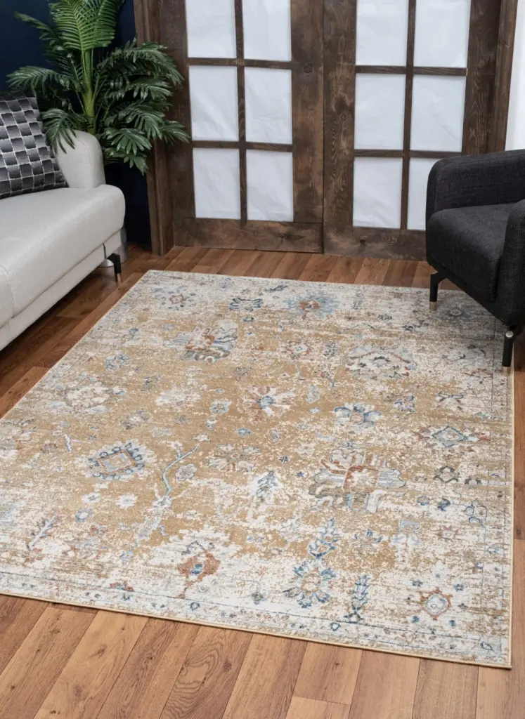 Noble Gc Gen7008 Gold 5 Ft. 3 . X 7 Ft. 3 . Area Rug Gold Polyester icona home decor