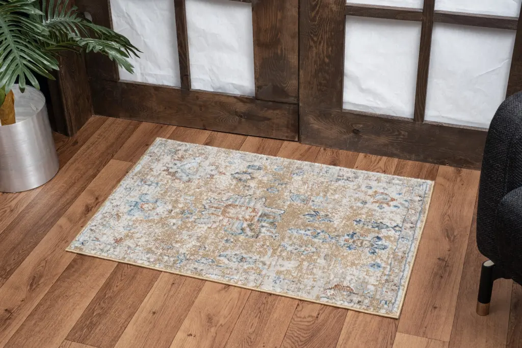 Noble GC Gen7008 Gold 2 Ft. x 3 Ft. Area Rug Gold Polyester icona home decor