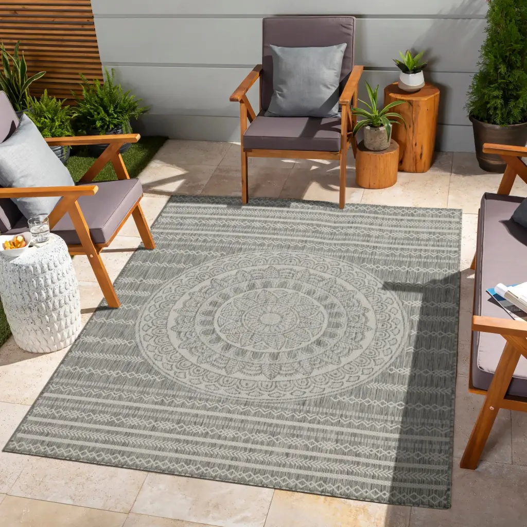 Sunshine GC Har2018 Silver 7 Ft 10 X 10 Ft 3 Indoor Outdoor Area Rug icona home decor