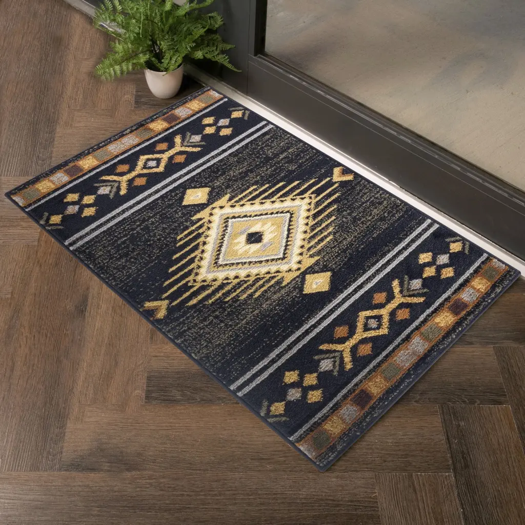 Tribes GC YLS4001 Black 2 Ft. X 3 Ft. Southwest Area Rug - Polypropylene Floor Mat icona home decor