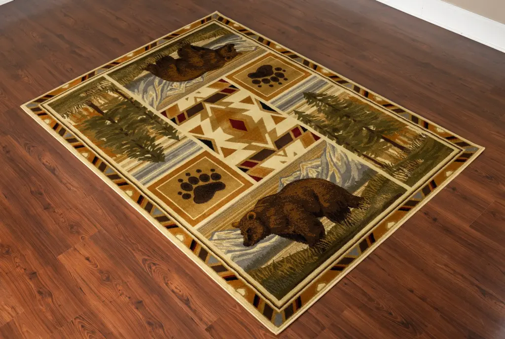 Woodland GC RST5301 Multi 5ft 3in x 7ft 3in Lodge Area Rug Cream icona home decor