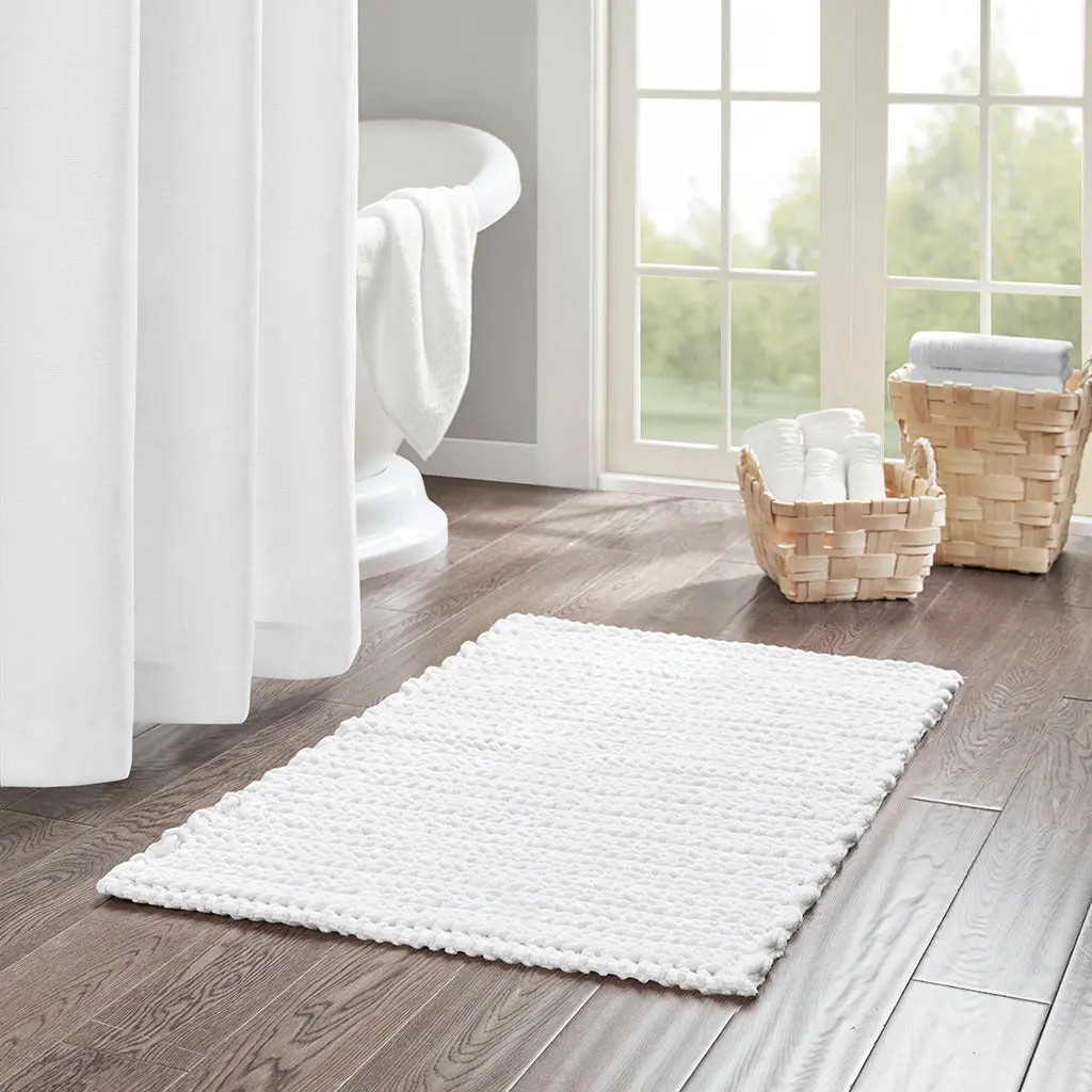 100% Cotton Chenille Chain Stitch Rug White Cotton Soft Floor Mat jla