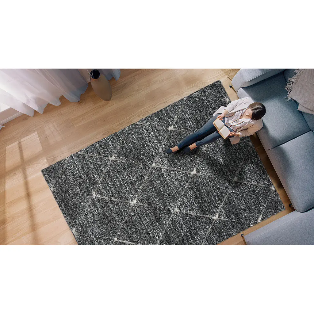 Talas Trellis Area Rug Grey And Cream Polyester jla