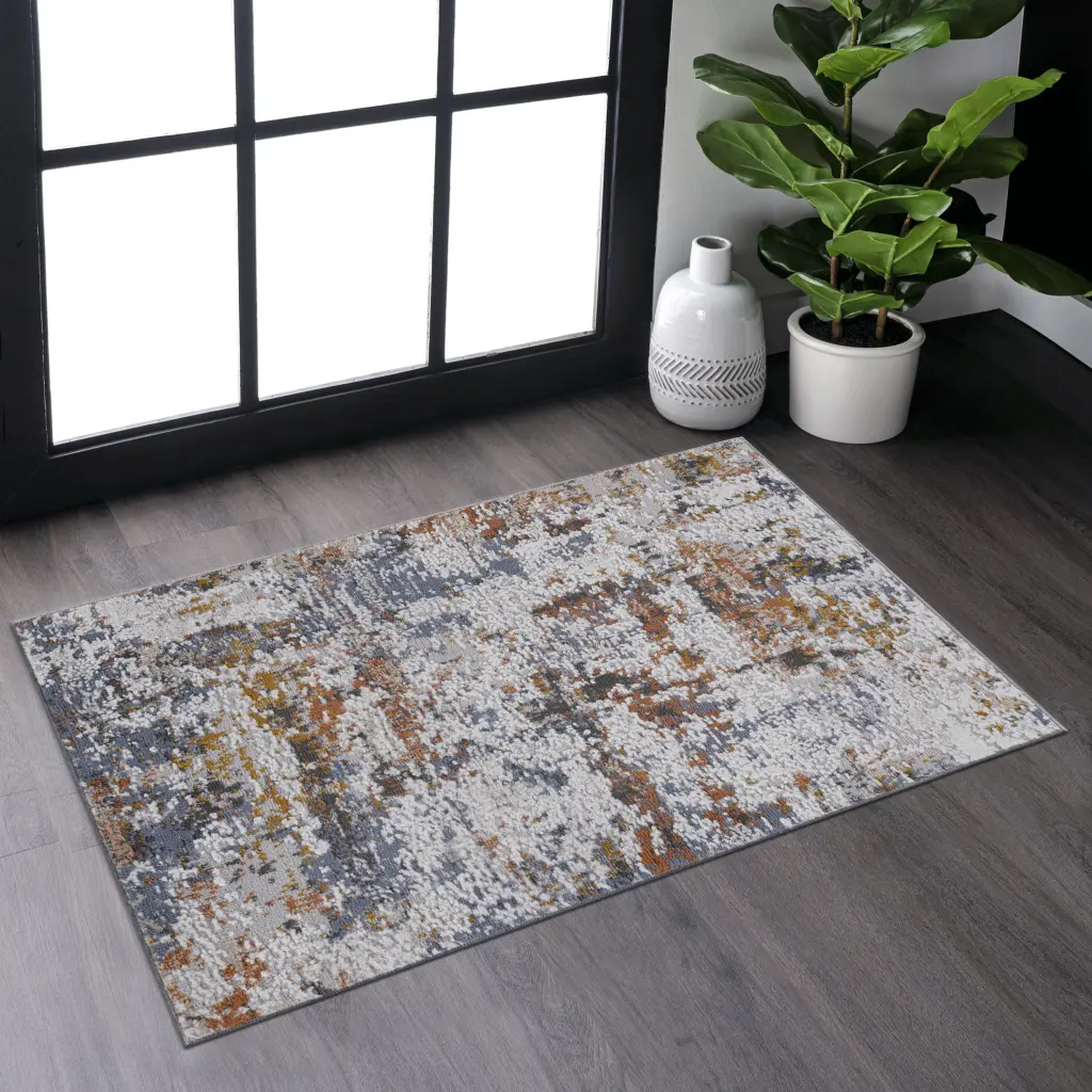 2X3 Ivory Blue Traditional Non Shedding Area Rug Living Room naar rug