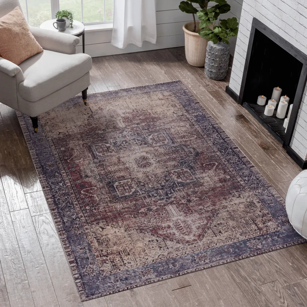 3X5 Washable Area Rug, Low Pile Non Slip Non Shedding Foldable Living Room Rug naar rug