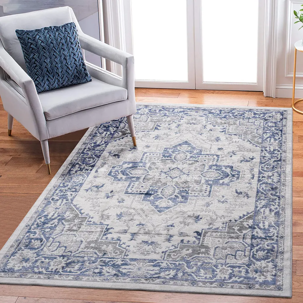 5X7 Blue Grey Oriental Non Shedding Area Rug Living Room Bedroom Dining naar rug