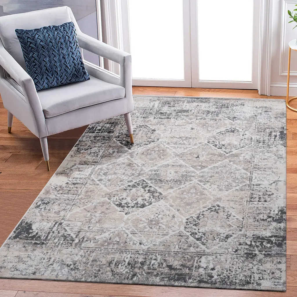 5X7 Cream Anthracite Traditional Non Shedding Area Rug Living Room Bedroom naar rug