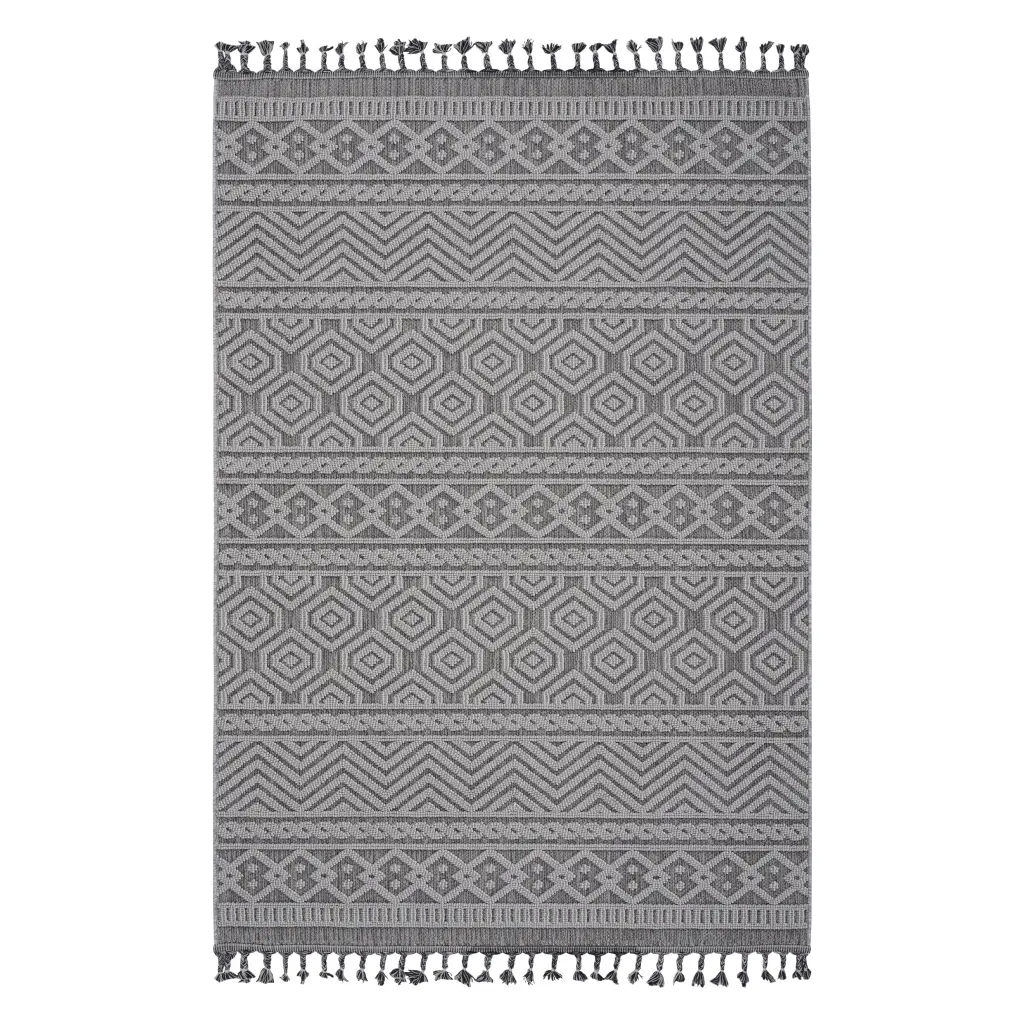 5X7 Grey White Geometric Indoor Outdoor Area Rug - Durable Polypropylene Home Decor naar rug