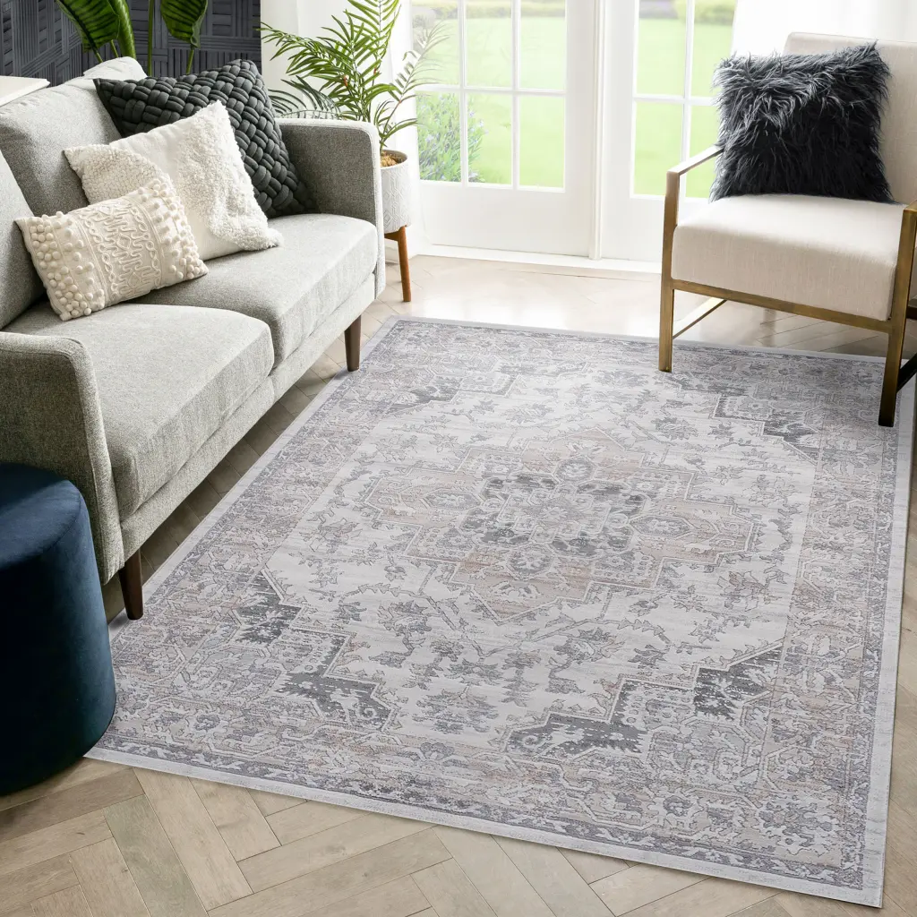5X7 Ivory Beige Oriental Non Shedding Area Rug Living Room Bedroom Dining Home naar rug
