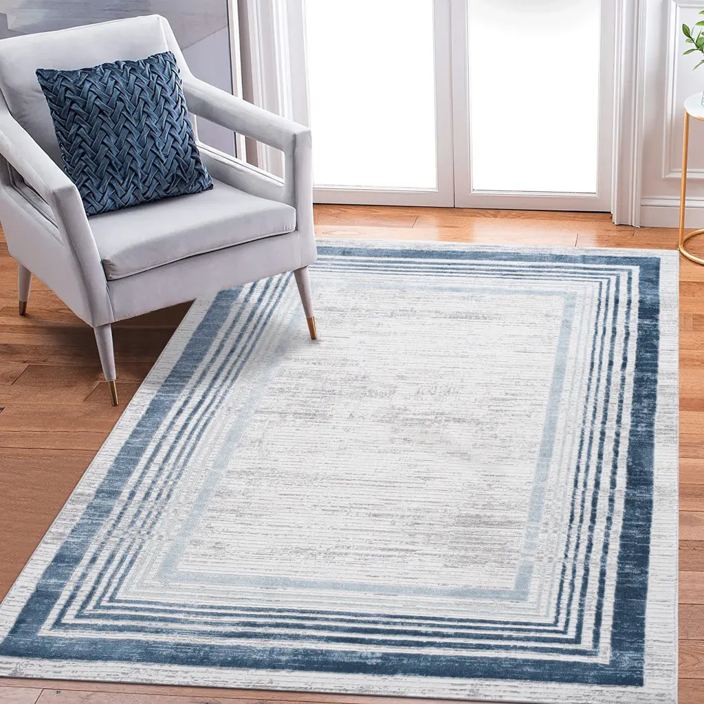 6X9 Blue Ivory Bordered Non Shedding Living Room Bedroom Dining Home Area Rug naar rug
