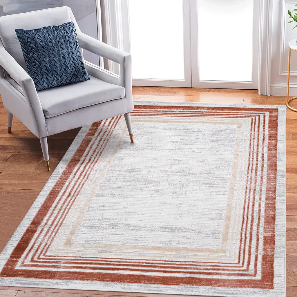 8X10 Brown Ivory Bordered Non Shedding Living Room Bedroom Dining Home Area Rug naar rug