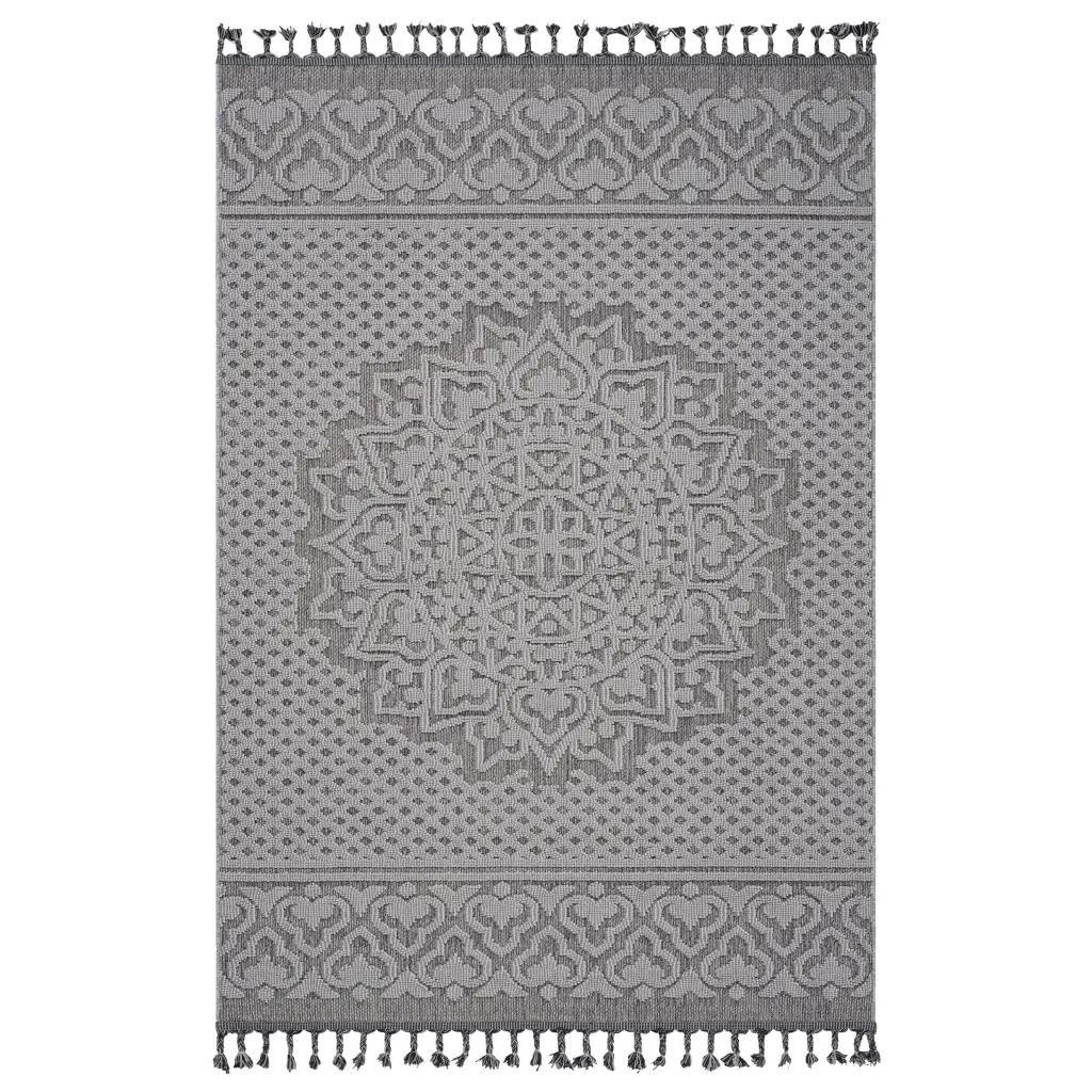 8X10 Gray White Medallion Indoor Outdoor Area Rug Grey White Polypropylene naar rug