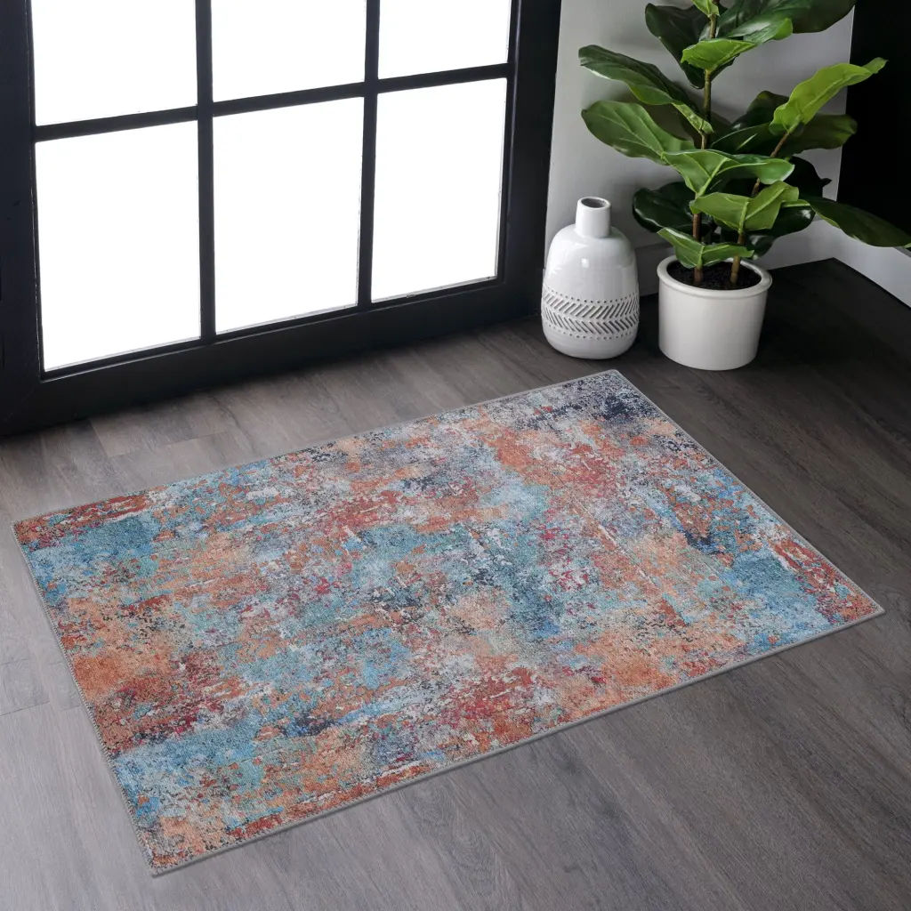 Naar 2x3 Machine Washable Low Pile Non Slip Non Shedding Area Rug naar rug