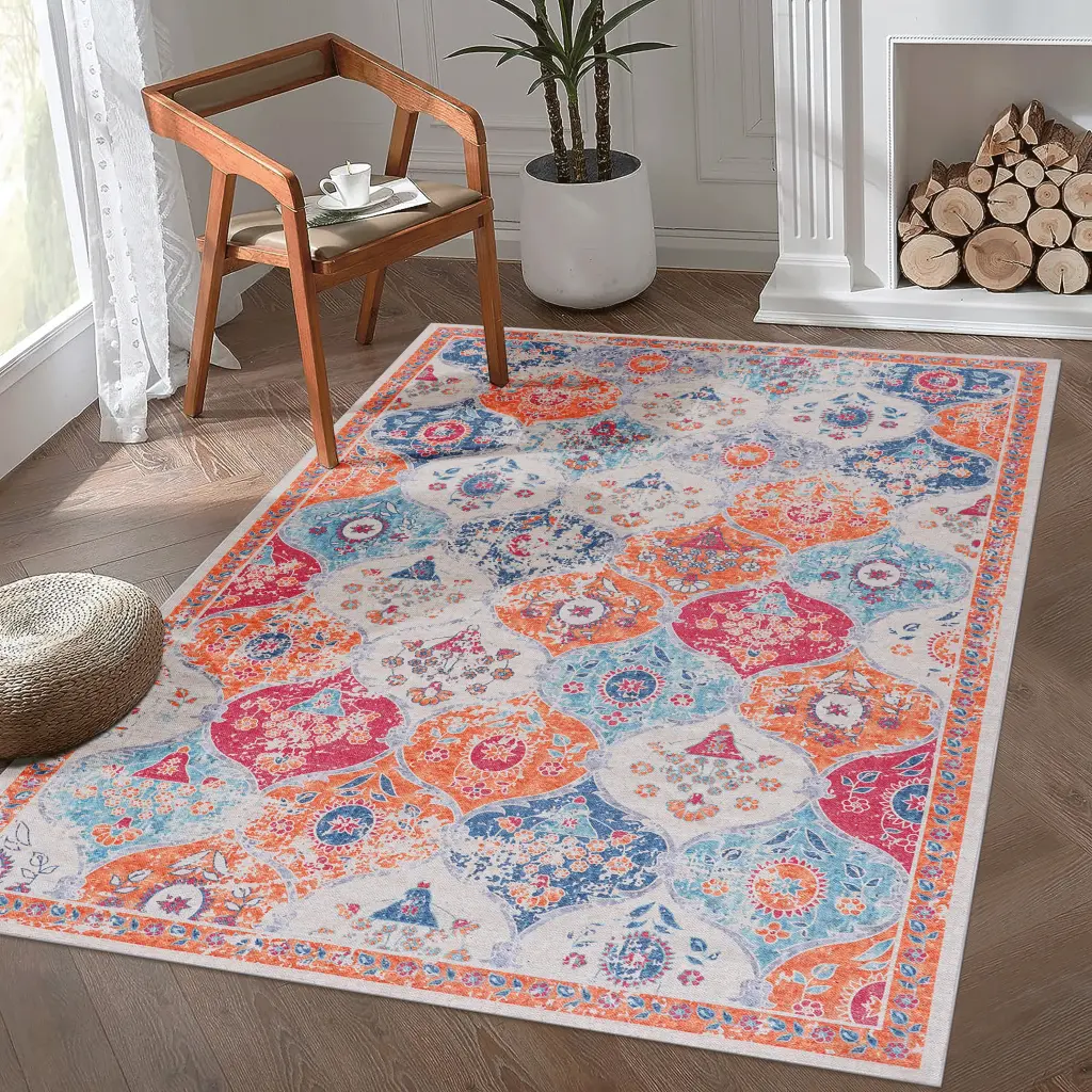 Naar Cream 8X10 Washable Low Pile Non-Slip Area Rug Home Decor naar rug