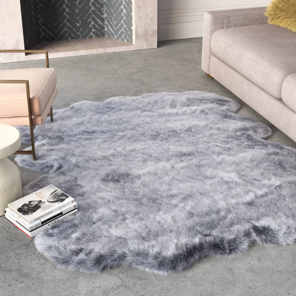 Black Faux Fur Area Rug 2X3 Charcoal Grey Acrylic Soft Living Room Carpet napa valley weavers
