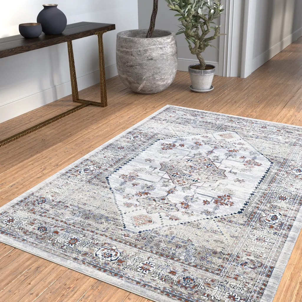 Chevak Natural Blue Rust Area Rug 4X6 Natural Polyester napa valley weavers