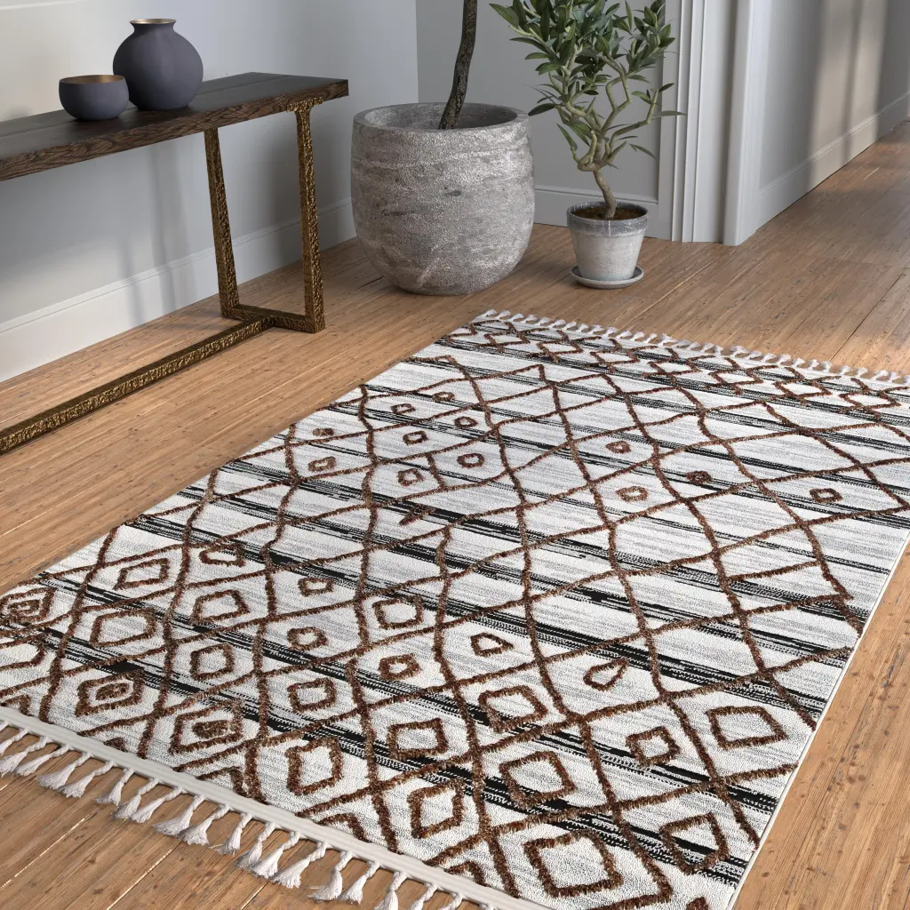 Directions White and Black Polyester Rug 8x10 White Polyester Modern Floor Covering napa valley weavers