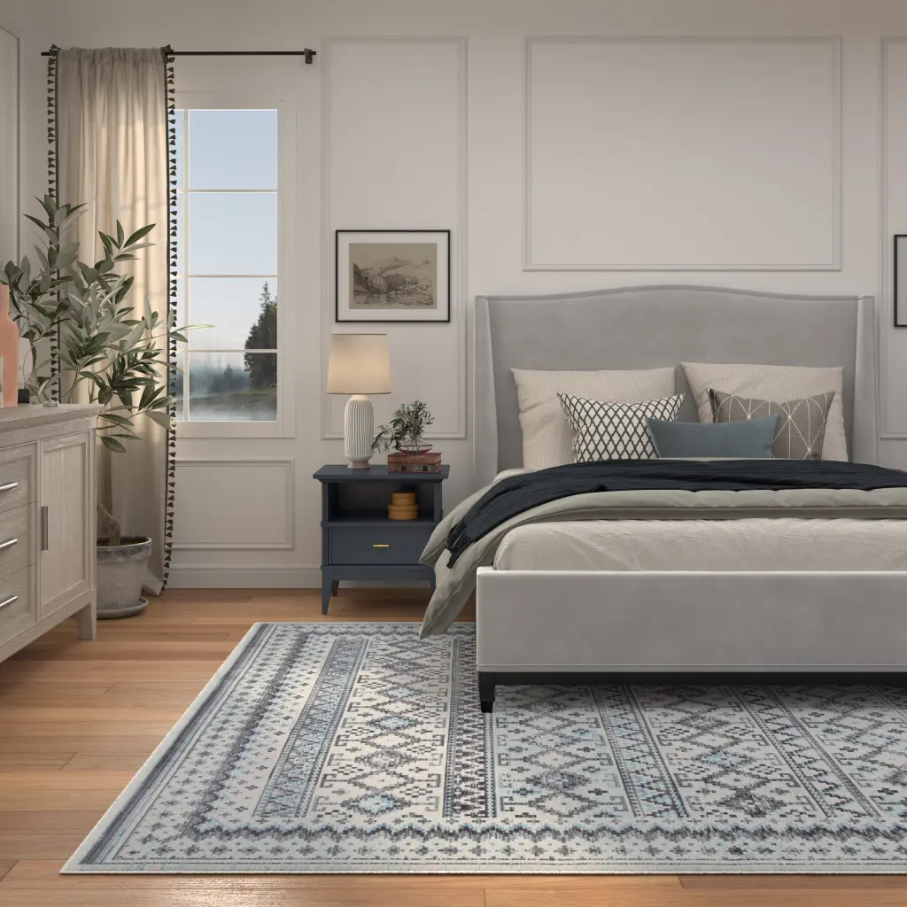 Fallon Blue Charcoal Grey Ivory Area Rug 8X10 Blue Viscose napa valley weavers