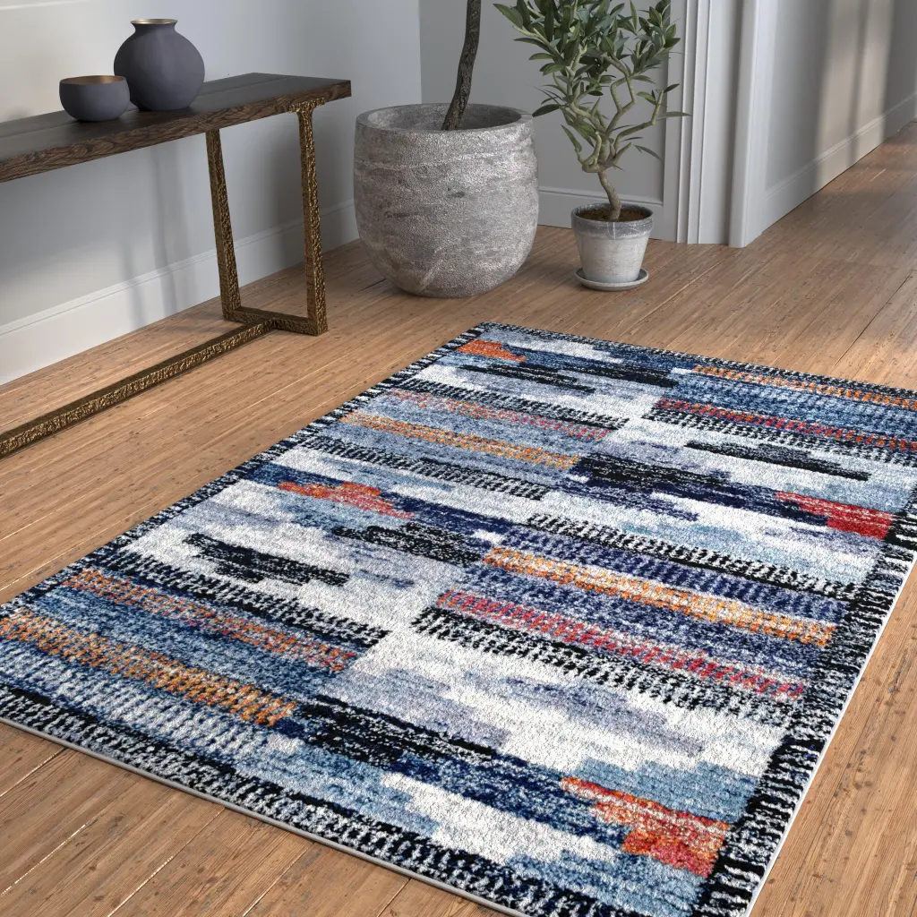 Larkin Black And White Polyester Area Rug 5X8 Blue Polyester Soft Non-Slip Living Room Rug napa valley weavers
