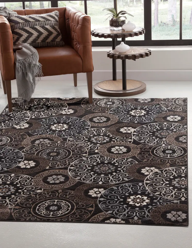 Lundy Chocolate Black Beige 8X10 Viscose Area Rug Living Room napa valley weavers