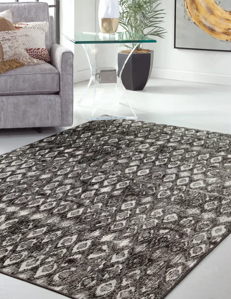 Mabel Charcoal, Grey, And Ivory Area Rug 5X8, Viscose Soft Living Room Rug napa valley weavers