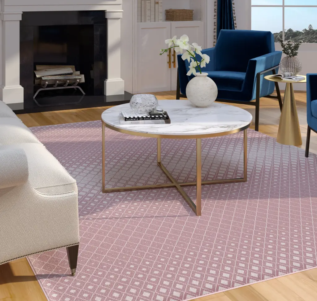 Merriam Pink Ivory Area Rug 5x8 Feet Pink Viscose napa valley weavers