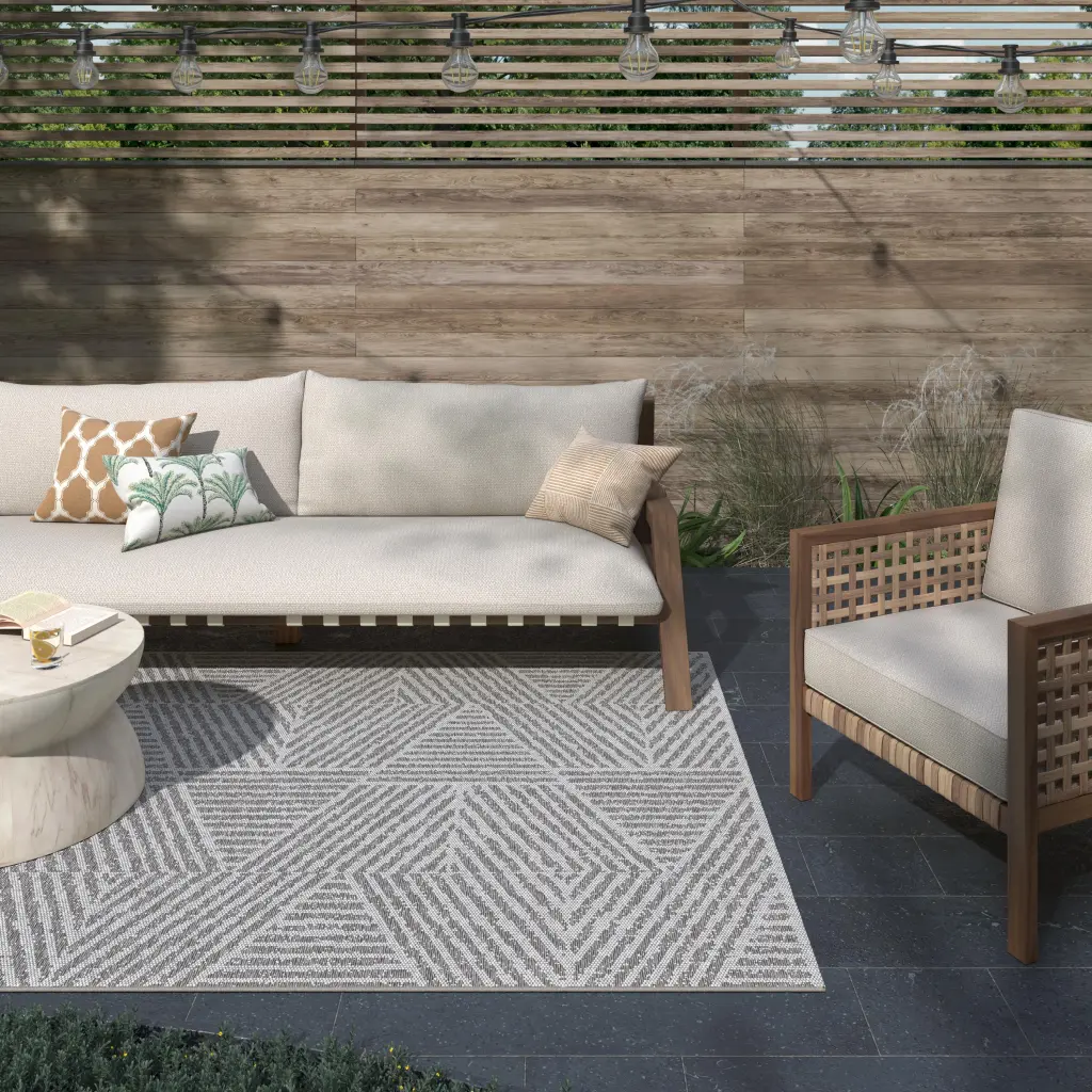 Pyramids Stone Neutral Indoor Outdoor Polypropylene Area Rug 5X8 Light napa valley weavers