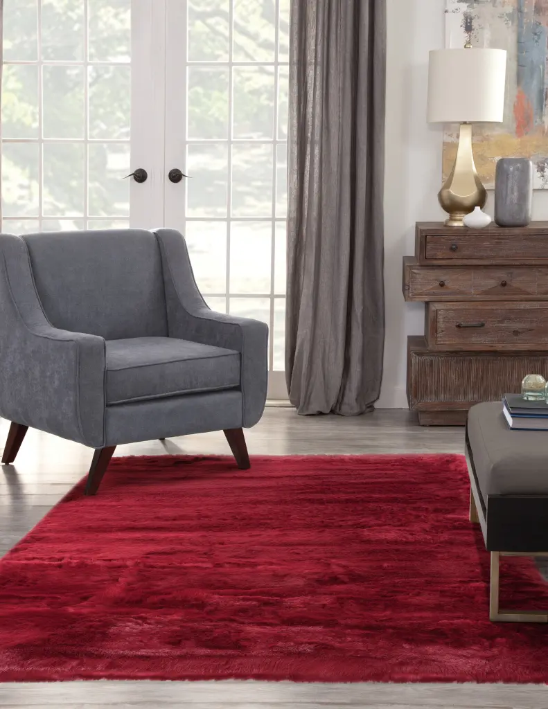 Ruby Faux Fur Area Rug 5X8 Red Acrylic Soft Plush Rug napa valley weavers