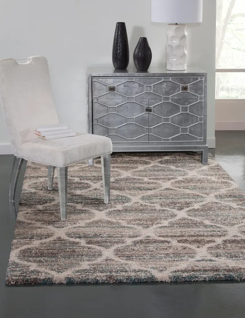 Trellis Blue Brown Tan Area Rug 5x8 Feet Olefin Living Room napa valley weavers