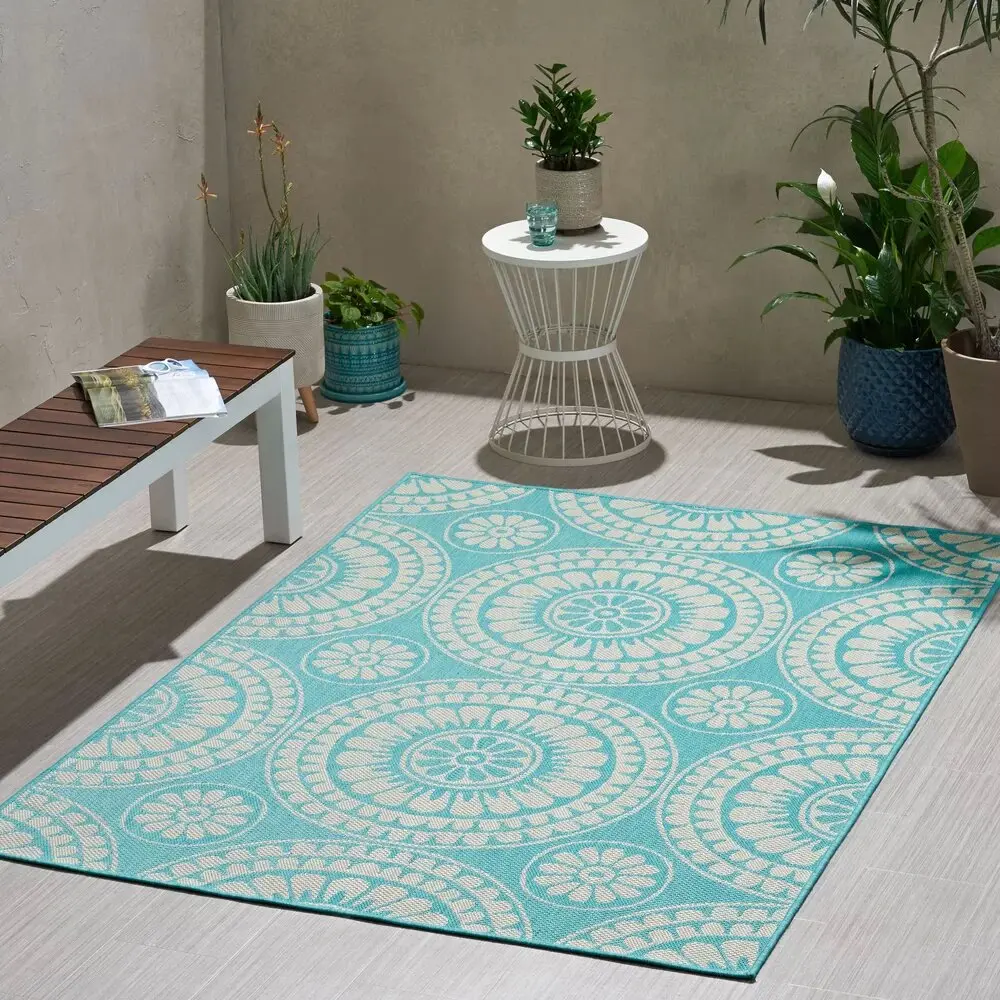 1332G 5'3 X 7' Rug Teal Multi Polypropylene Living Room Area Rug Non-Slip Floor Mat nh-kisa